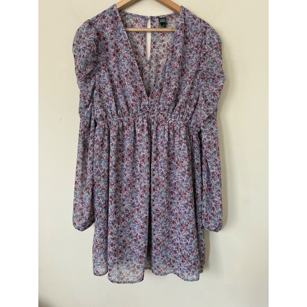 Wild Fable Romantic Babydoll Purple Floral Mini Dress XXL Puff Sleeve Garden